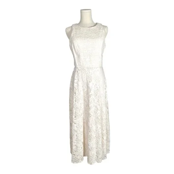 backless white mini dress Miss Circle Women's Idalia Beaded Lace Trim Backless Halter Mini Dress